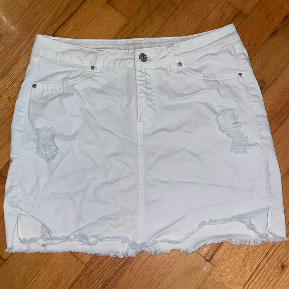 High waisted jean mini skirt